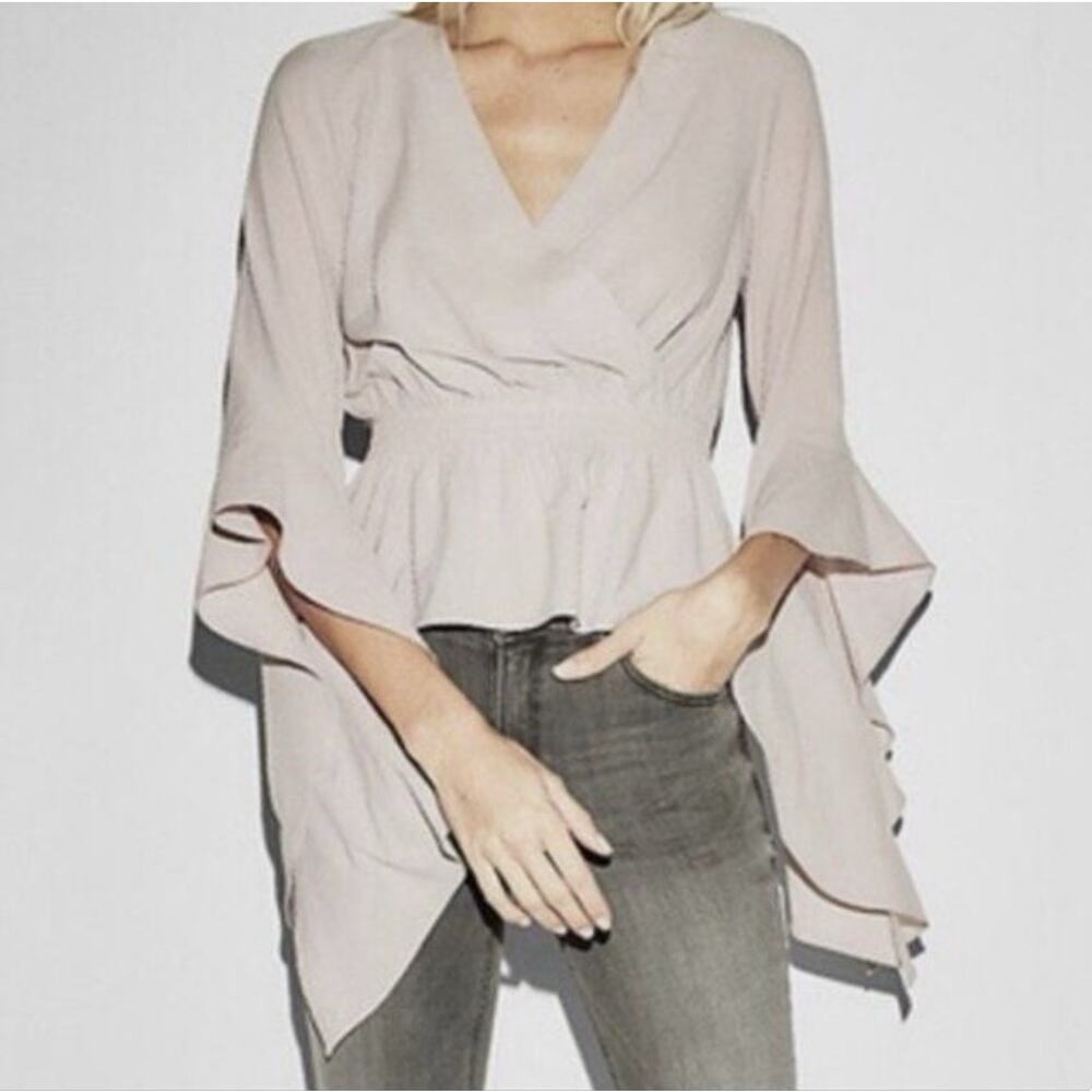EXPRESS Bell Sleeve Wrap Front Peplum Top XS Surplice Romantic Cottage Feminine